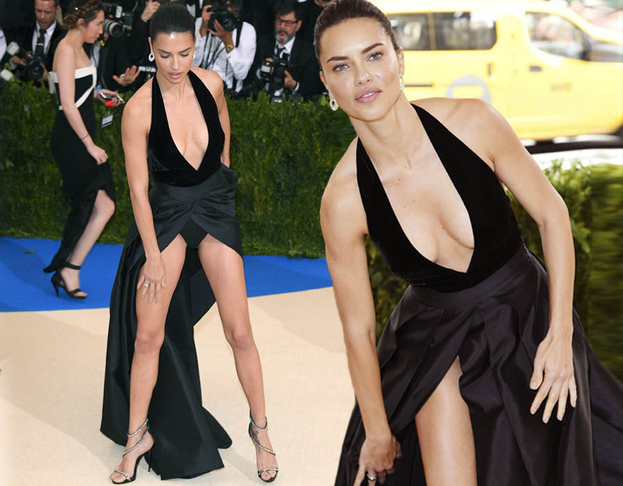 Adriana Lima suffered a wardrobe malfunction at the MET Gala
